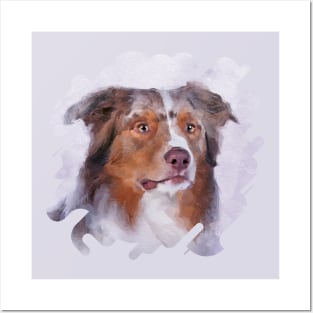 Australian Shepherd - Aussie Watercolor Digital Art Posters and Art